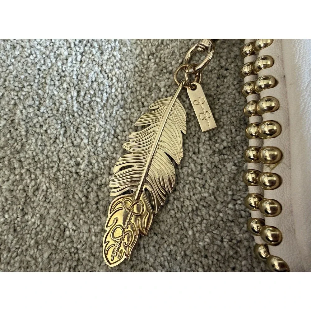 Jessica Simpson  Crossbody Bag  Ivory Gold Purse Detachable Strap Feather Summer